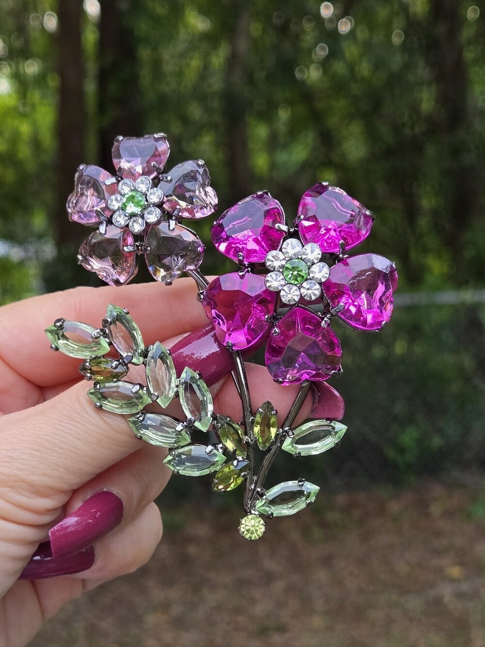 Avon Huge  Vintage  Pink and Purple Green Crystal Brooche - Picture 2 of 16